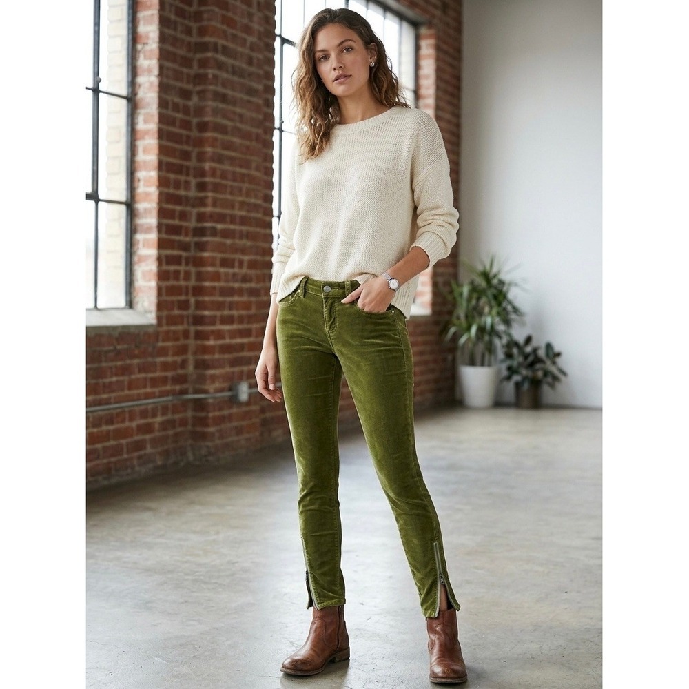 Pilcro and the Letterpress Stet Slim Ankle Corduroy Pants Green Size 28 Zip Hem